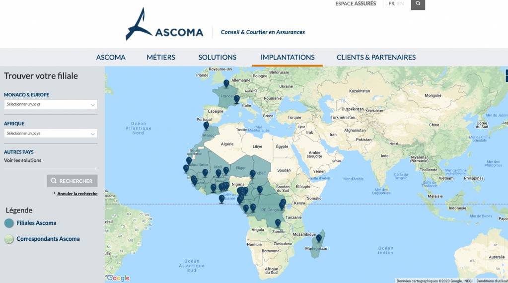 Les implantations du groupe monégasque Ascoma dans le monde - © Ascoma Assureurs Conseils Les implantations du groupe monégasque Ascoma dans le monde - © Ascoma Assureurs Conseils