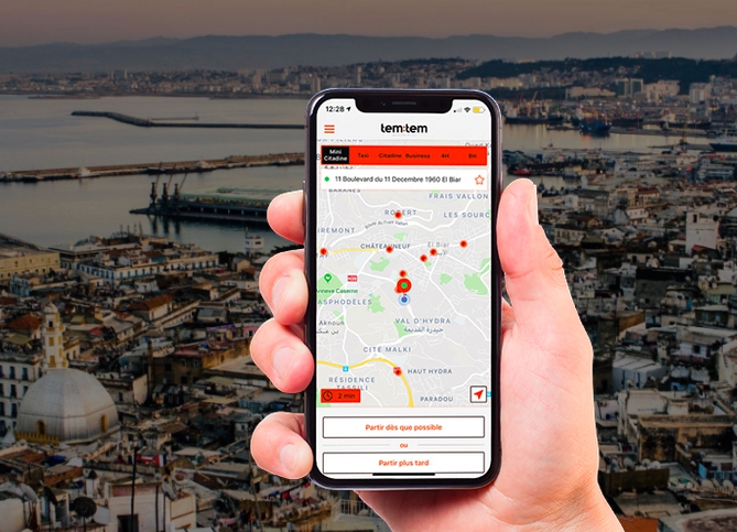 VTC Algérie est l'opérateur du service tem:tem, une application de mobilité (chauffeurs privés) et de services (livraison) orientée à la fois entreprises et particuliers. - © VTC Algérie